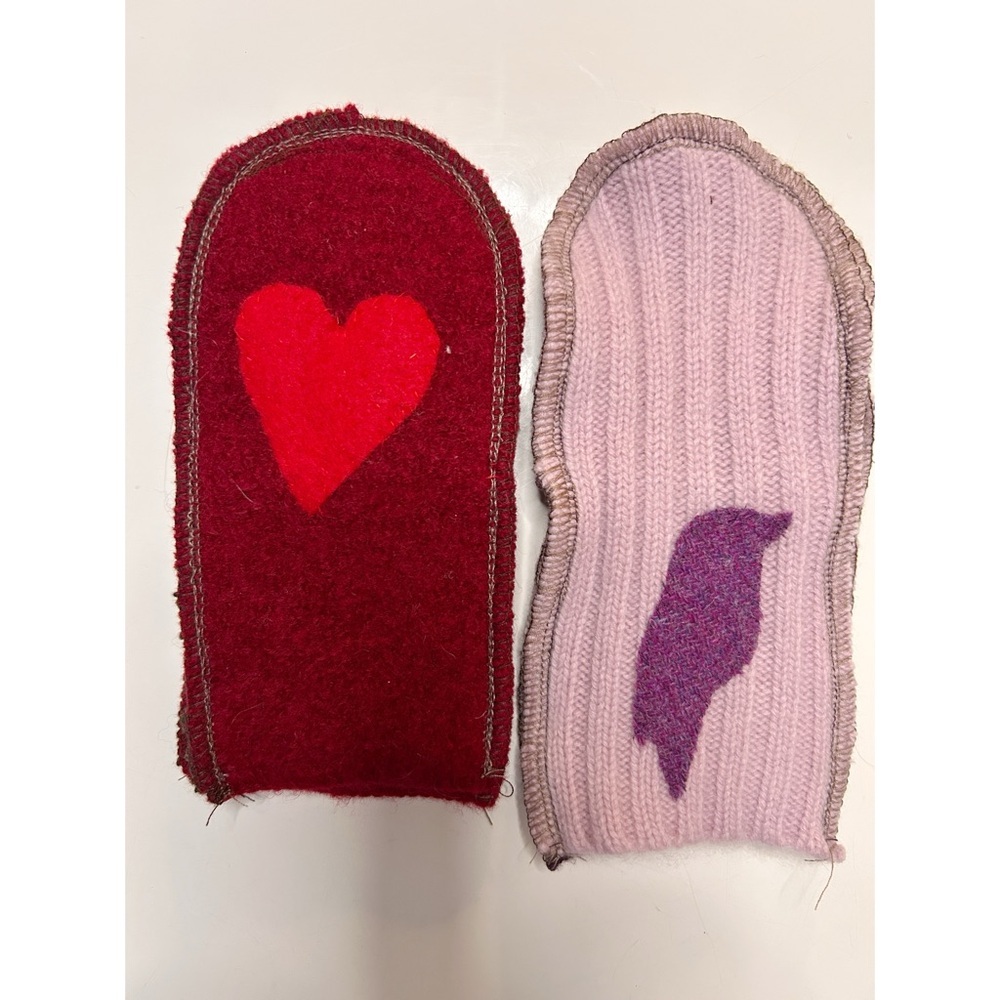Two pairs of Handmade Recycled Wool Children’s Mittens 6-8yrs